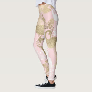 rosa, vit royal i guld leggings