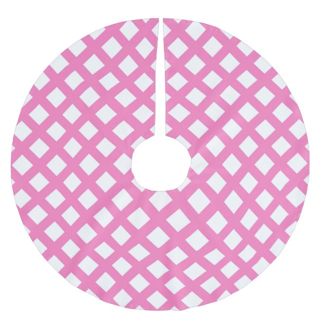 Rosa vit rutdiamantmönster julgransmatta borstad polyester (Framsidan)