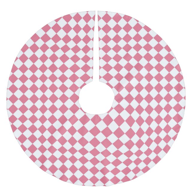 Rosa vit rutig diamantmönster julgransmatta borstad polyester (Framsidan)