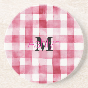 Rosa vit rutig rand monogram underlägg