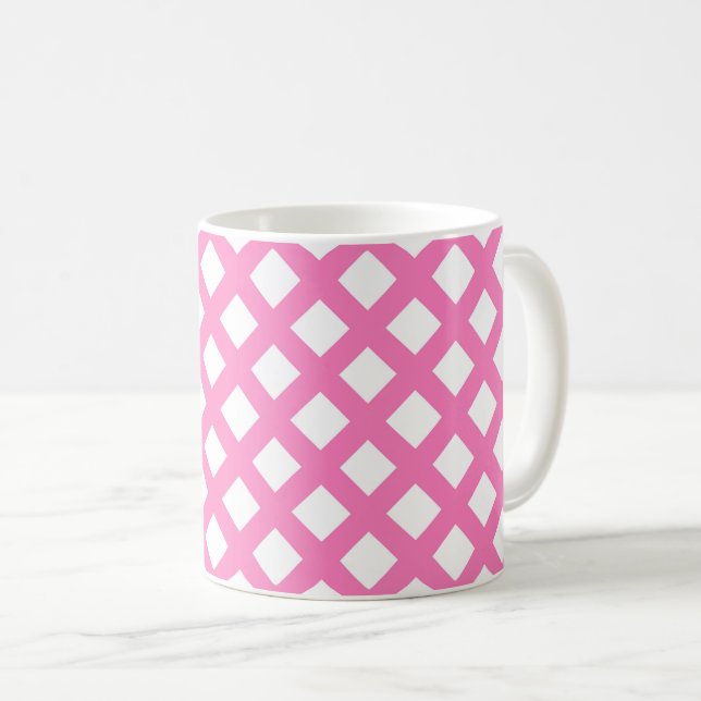 Rosa vit rutigt diamantmönster kaffemugg (Framsida höger)