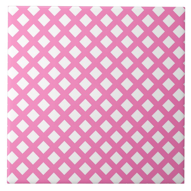 Rosa vit rutigt diamantmönster kakelplatta (Framsidan)