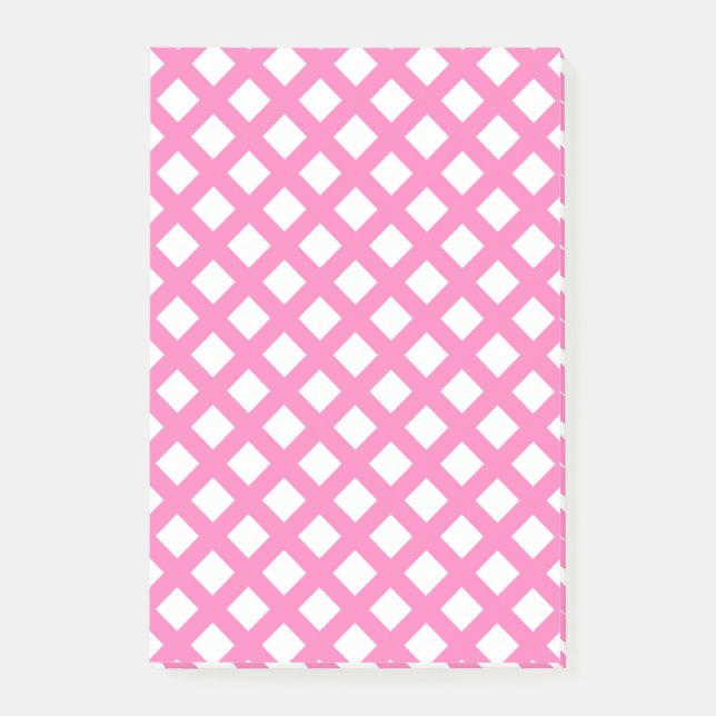 Rosa vit rutigt diamantmönster post-it block (Framsida)