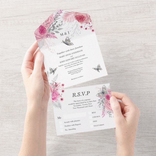 Rosa, vit silver ro glam butterfly lyxur (Tearaway)