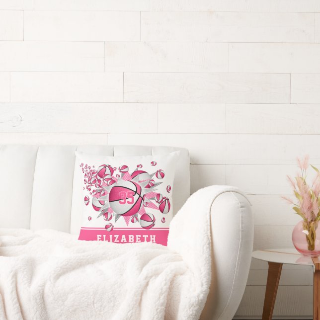 rosa, vit skokerkulblåsa kudde (Soffa)