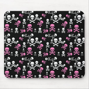 Rosa & vit Skull & Korsben Svart Musmatta