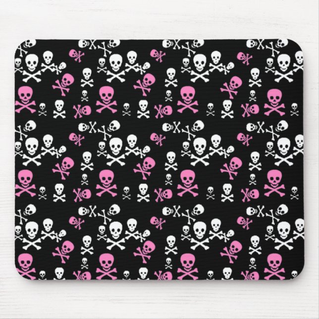 Rosa & vit Skull & Korsben Svart Musmatta (Framsidan)