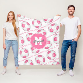 rosa vit Soccer fält är min lycklig ställe Fleecefilt
