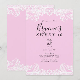 Rosa & Vit Spets Elegant Sweet 16-fest Inbjudningar