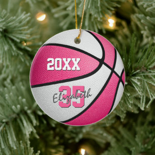 rosa, vit sport keepsakens memento basketball julgransprydnad keramik