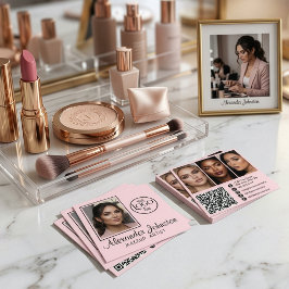 Rosa Vit & Svart Script Makeup Foto Personlig Fyrkantigt Visitkort