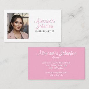 Rosa Vit & Svart Script Smink Foto Personalisera Visitkort
