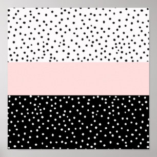 Rosa, vit svart vattenfärg polka dots poster