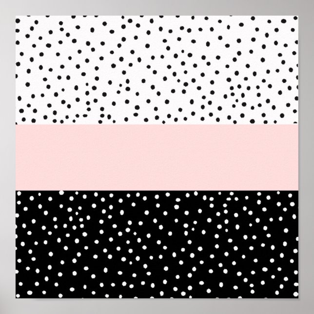 Rosa, vit svart vattenfärg polka dots poster (Framsidan)