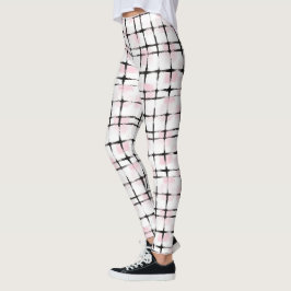 Rosa Vit Svarta Ränder Leggings