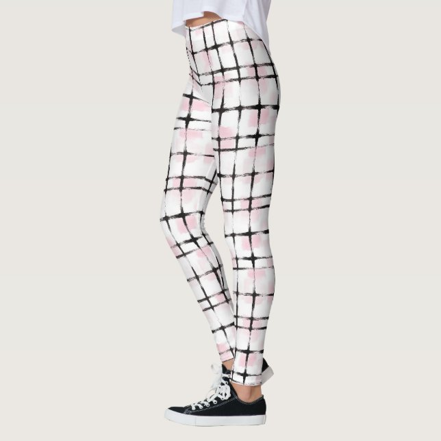 Rosa Vit Svarta Ränder Leggings (Vänster)