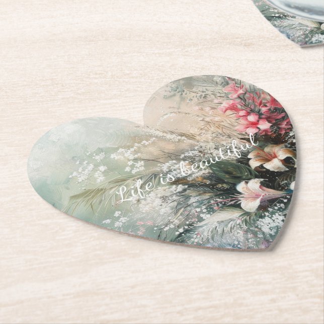 Rosa Vit Tropisk Blomma Underlägg Papper (Vinklad)