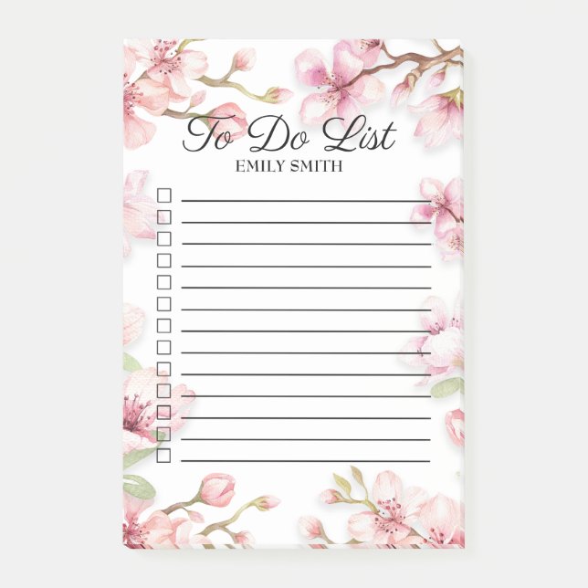 Rosa vit vårblomma kryssruta Att Göra Post-it Block (Framsida)