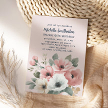 Rosa Vit vattenfärgsfärg Blommigt 100:e födelsedag