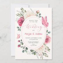 Rosa vit vattenfärgsfärg Blommigt Ro bröllop