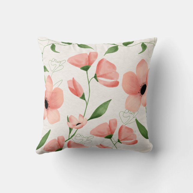 Rosa Vit vattenfärgsruta Blommigt Fyrkantig linje Kudde (Baksida)