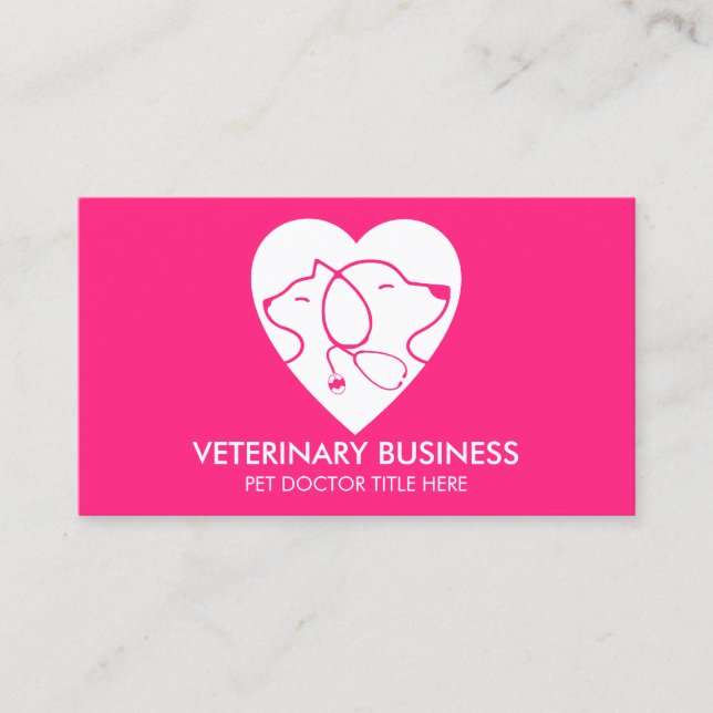 Rosa Vit Veterinär Klo Husdjur Doktor Djur Visitkort (Framsida)