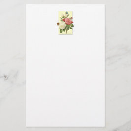 Rosa Vit Vintage Botaniskt Ro Brevpapper