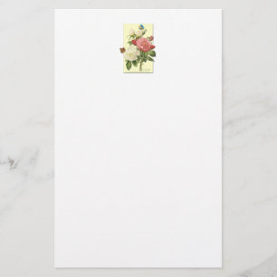 Rosa Vit Vintage Botaniskt Ro Brevpapper