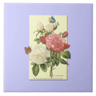 Rosa Vit Vintage Botaniskt Ro Kakelplatta