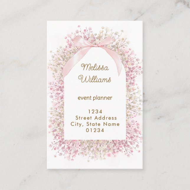 rosa vita baby's breath-blommor  visitkort (Framsida)