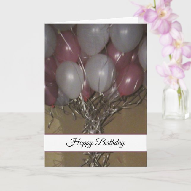 Rosa vita ballonger födelsedag kort (Orkide)