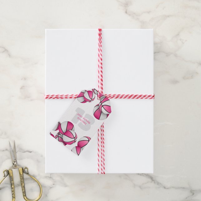 rosa vita basketbollar flick kalas presentetikett (Med Snöre)