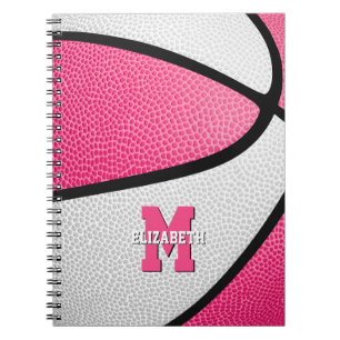 rosa vita basketbollflickor, monogrammerade anteckningsbok