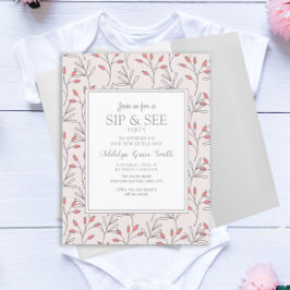 Rosa vita blad Baby Shower Drick och se Inbjudningar