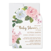 Rosa vita blommande rosor valv baby shower