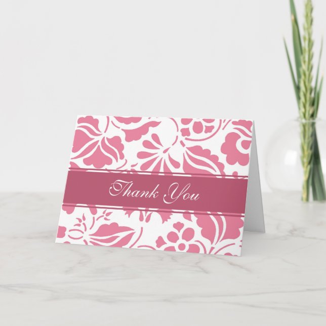 Rosa & Vita Blommig Bröllop Tackkort (Framsida)