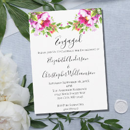 Rosa Vita Blommig Grönska Elegant Förlovning Inbjudningar