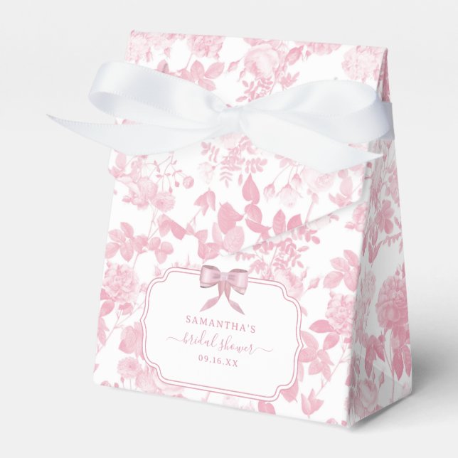 Rosa Vita Blommiga Rosor Chinoiserie Bröllopsfiran Presentaskar (Framsidan Sidan)