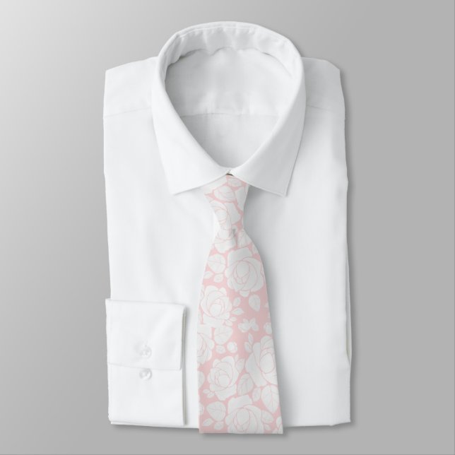  Rosa Vita Blommigten Ro Bröllop Neck Tie Slips (Bunden)