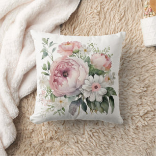 Rosa Vita Blommor Buskar Peonior Blommor Kudde