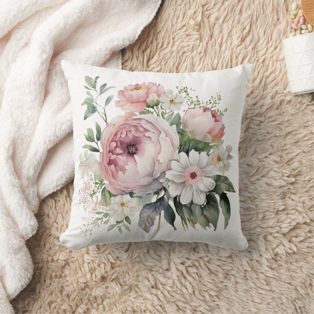 Rosa Vita Blommor Buskar Peonior Blommor Kudde (Filt)