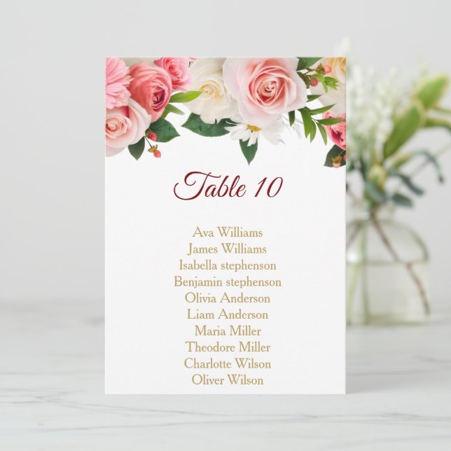 rosa & vita blommor guld sittplatser inbjudningar (Stående Fram)
