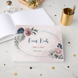 rosa, vita blommor i marinen i bröllop gästböcker