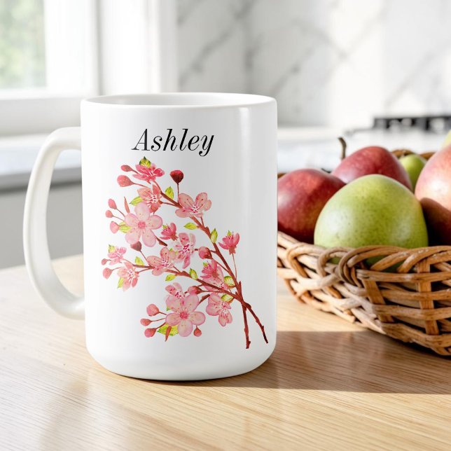 Rosa vita blommor körsbärsblom eleganta  kaffemugg (Skapare uppladdad)