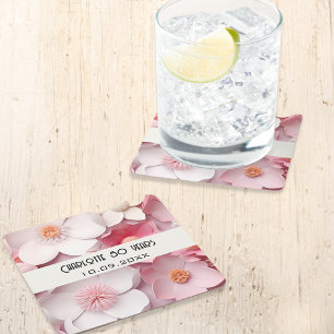 Rosa vita blommor namn födelsedagsfest underlägg papper kvadrat