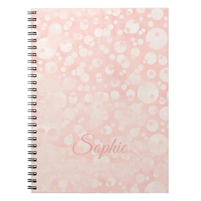 Rosa vita bubblor polka dots ditt namn anteckningsbok (Framsidan)