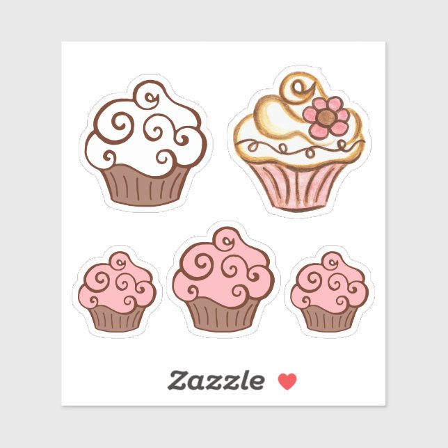 Rosa vita cupcakes-klistermärken klistermärken (Ark)