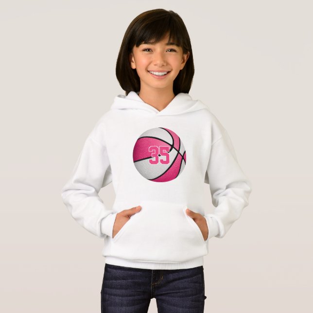 rosa, vita flickor (jersey number basketball) t shirt (Hel framsida)