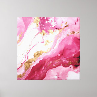 Rosa, Vita, Guld Abstrakt Canvastryck