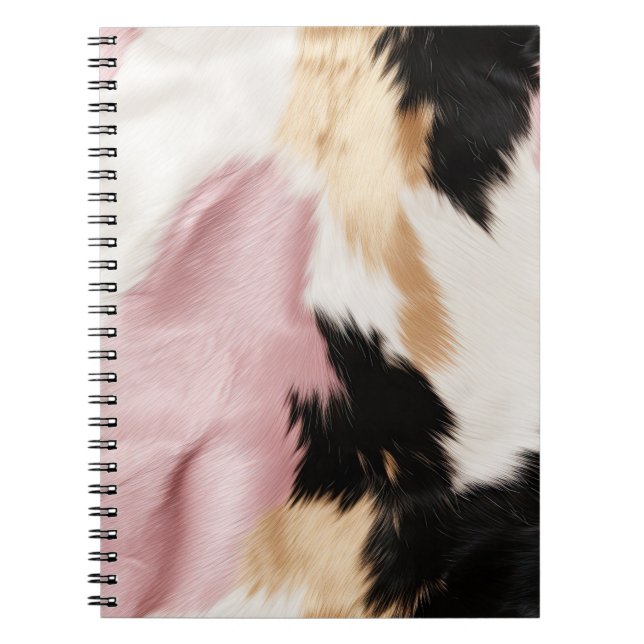 Rosa Vita Guld Black Cowhide Animal Anteckningsbok (Framsidan)